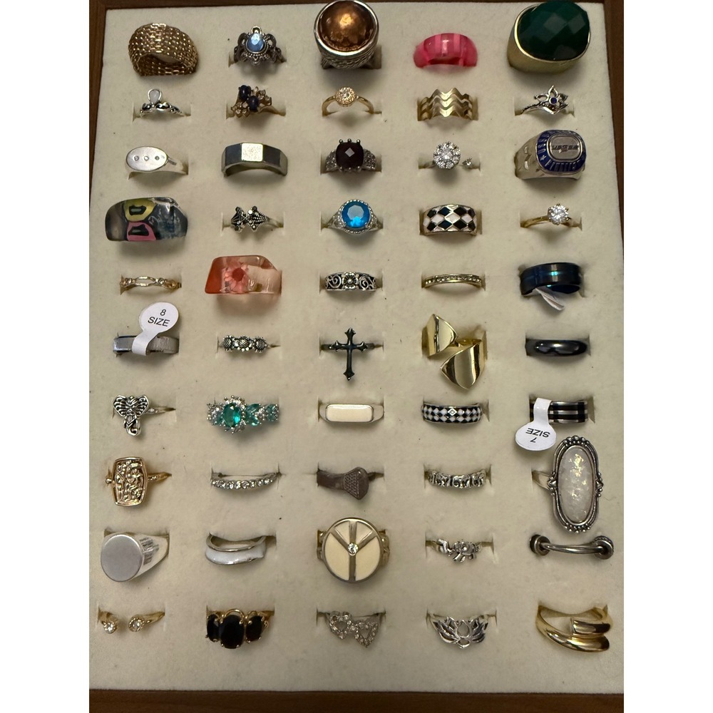 Estate Jewelry Lot 50 Fashion Rings Statement Resin Gemstone Boho Silver Gold